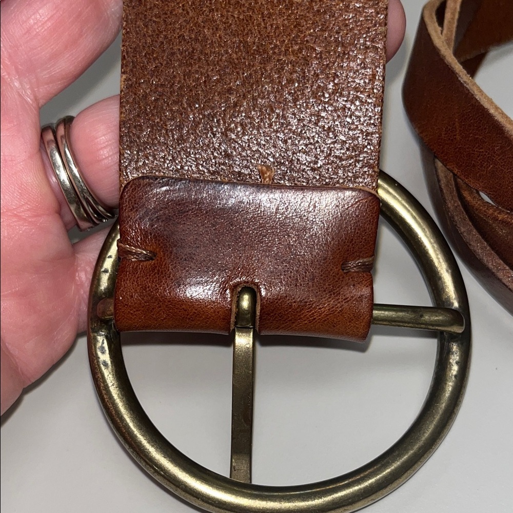 Sundance Brown Braided Leather Belt w/ Brass Round Buckle SZ Small - Picture 6 of 10